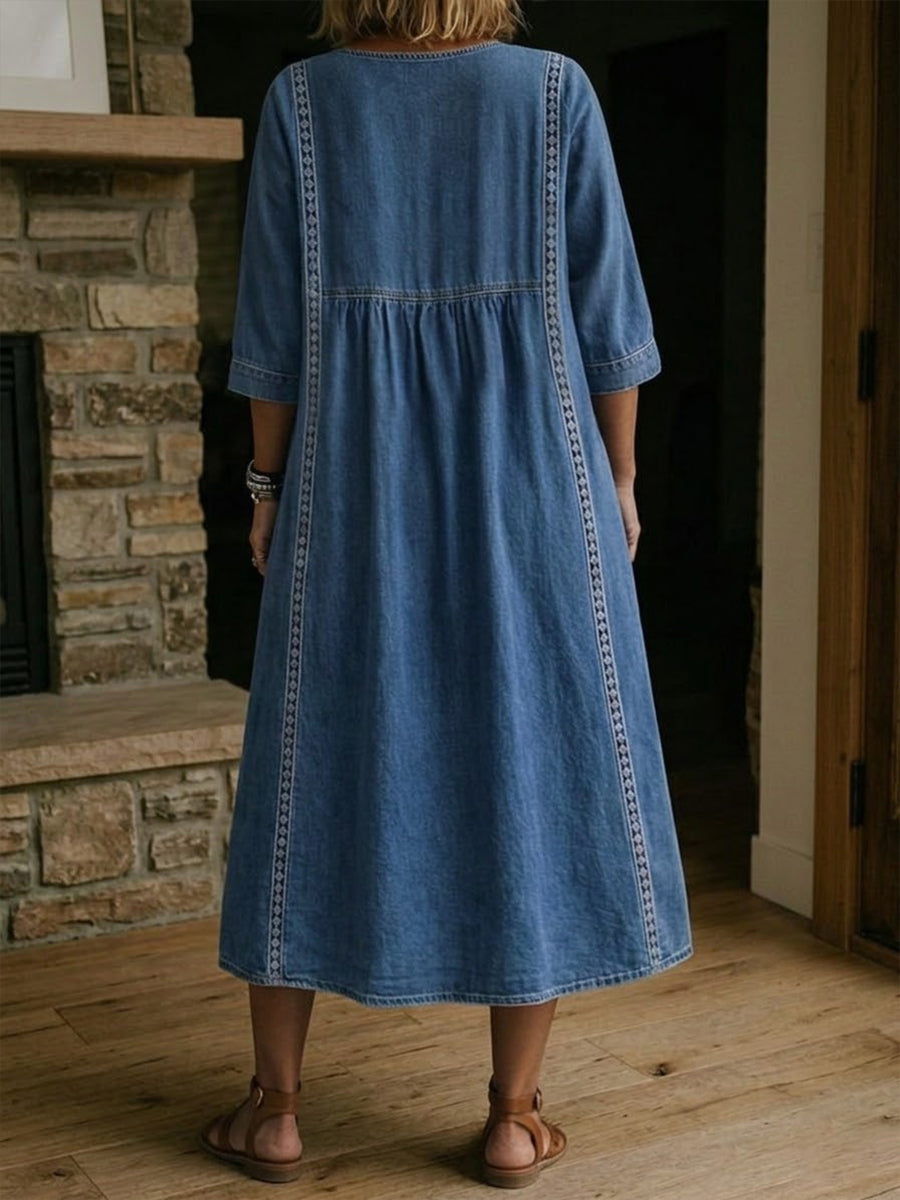 LAST DAY SAVE 50% ⏰Casual Loose-fitting Denim Dress With Lace Trim