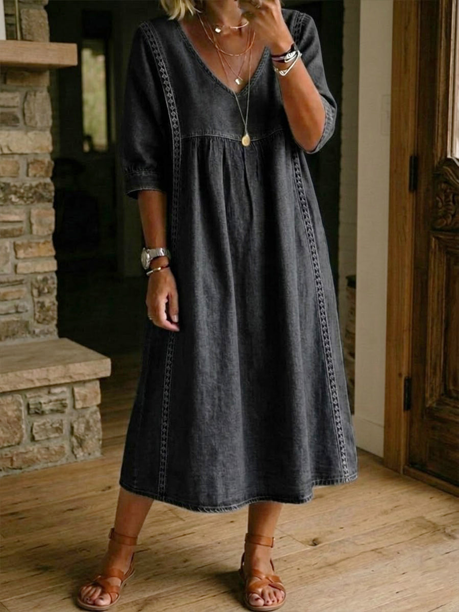 LAST DAY SAVE 50% ⏰Casual Loose-fitting Denim Dress With Lace Trim