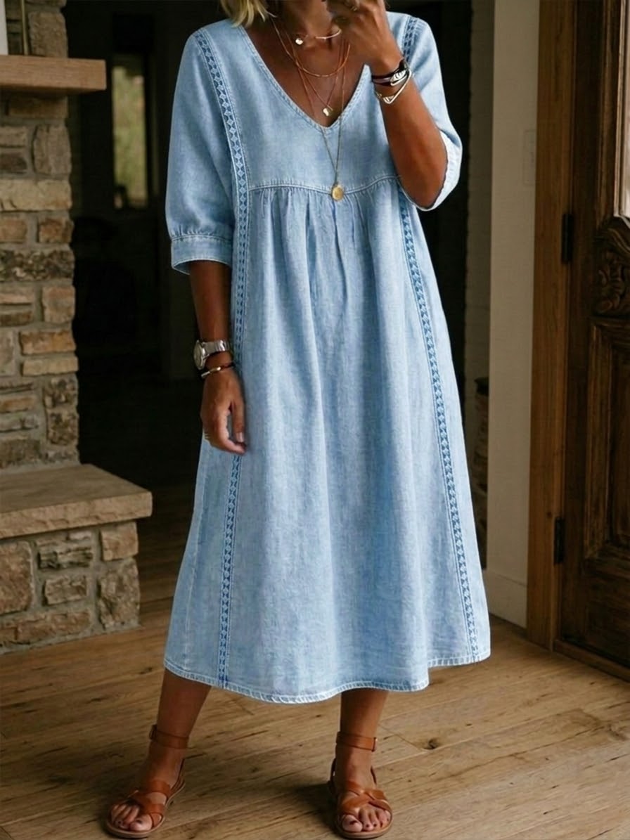 LAST DAY SAVE 50% ⏰Casual Loose-fitting Denim Dress With Lace Trim