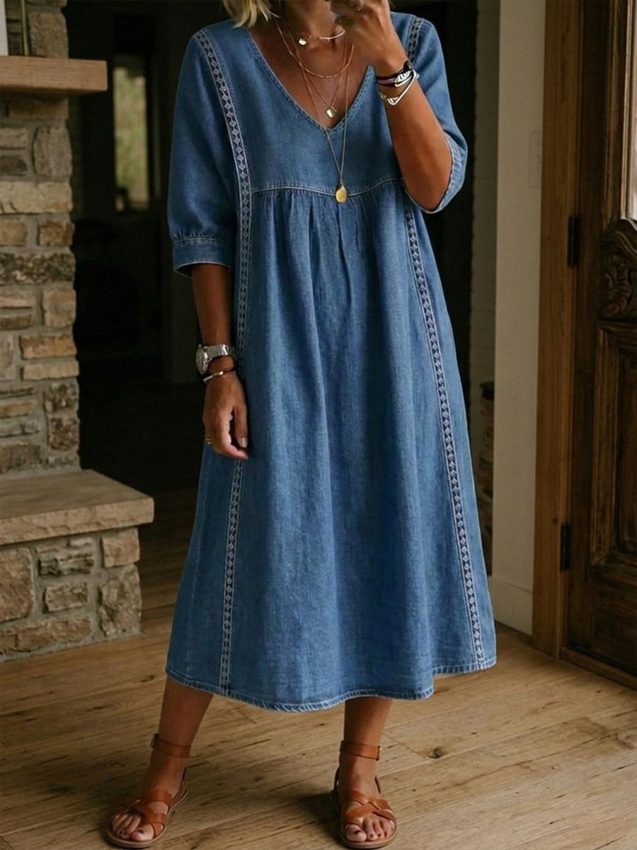 LAST DAY SAVE 50% ⏰Casual Loose-fitting Denim Dress With Lace Trim