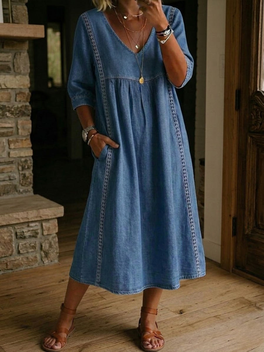 LAST DAY SAVE 50% ⏰Casual Loose-fitting Denim Dress With Lace Trim